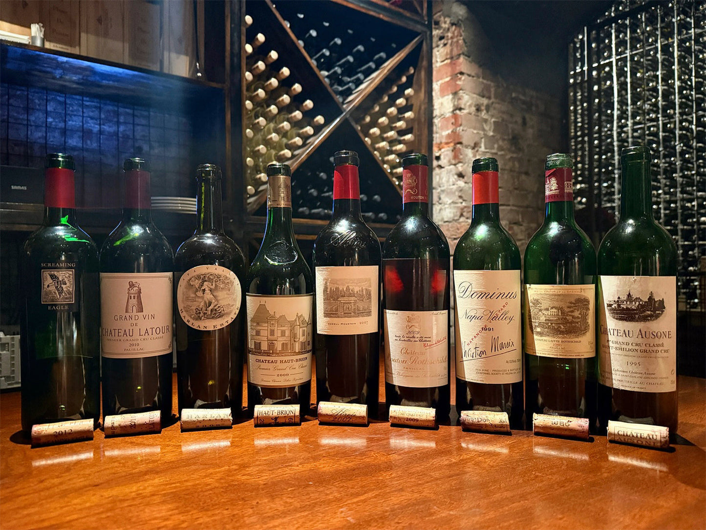 Screaming Eagle, Château Latour, Harlan Estate, Château Haut-Brion, Château Mouton Rothschild, Dominus, Château Lafite Rothschild, Château Ausone